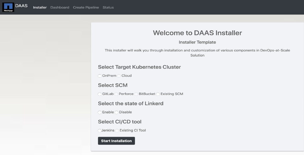 Web UI to select and install the required services
