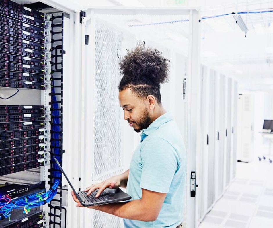 man working on computer