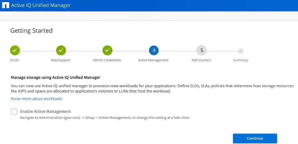 Active IQ Unified Manager – Getting Started screen