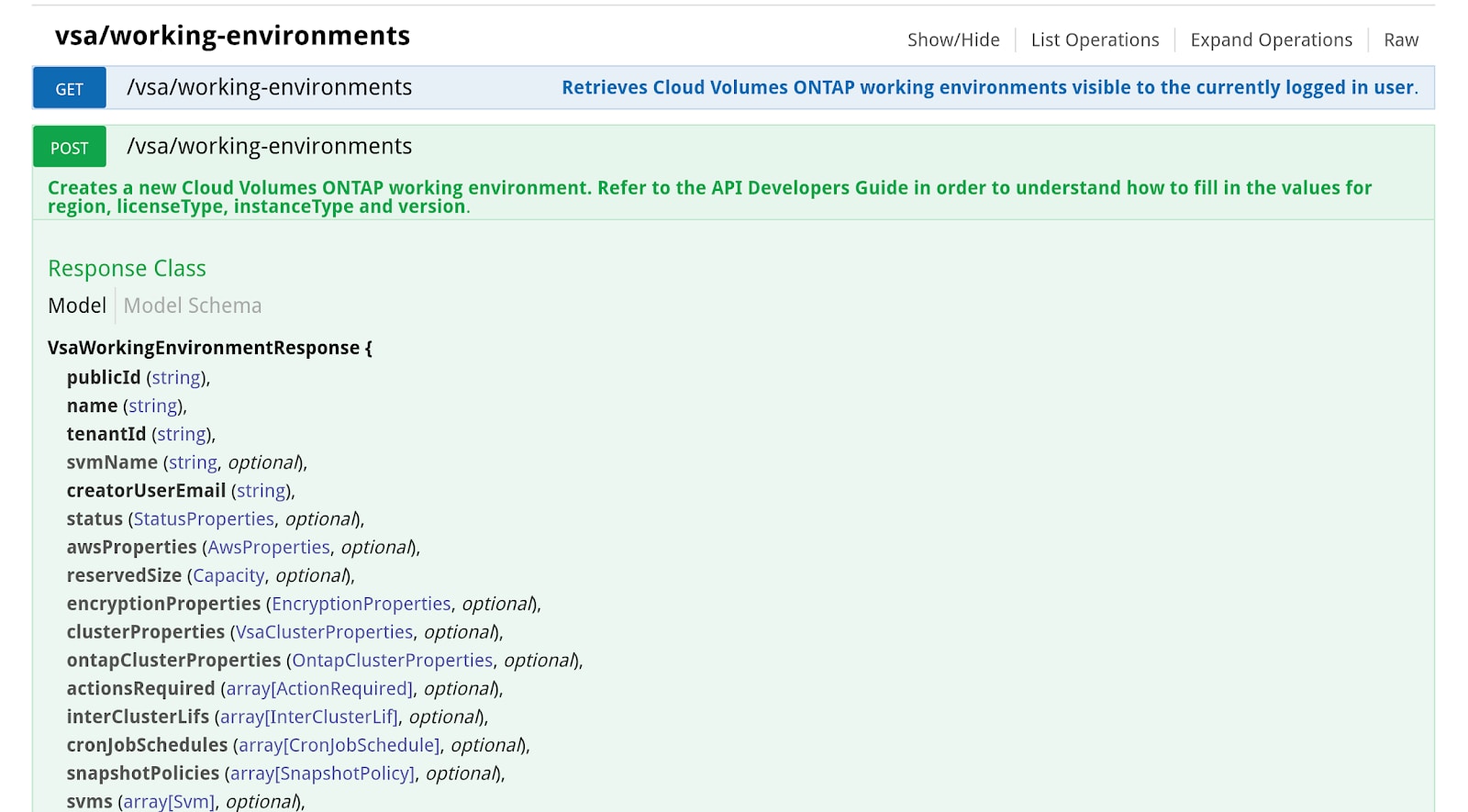 vsaworking-environments in cloud manager