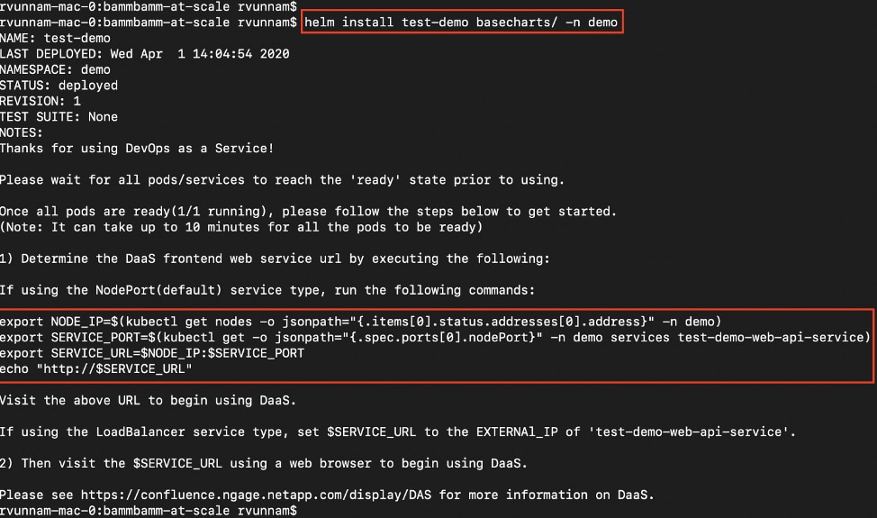 Creation of base Helm charts in a namespace