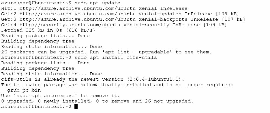 azureuser@Ubuntutest: ~sudo apt update