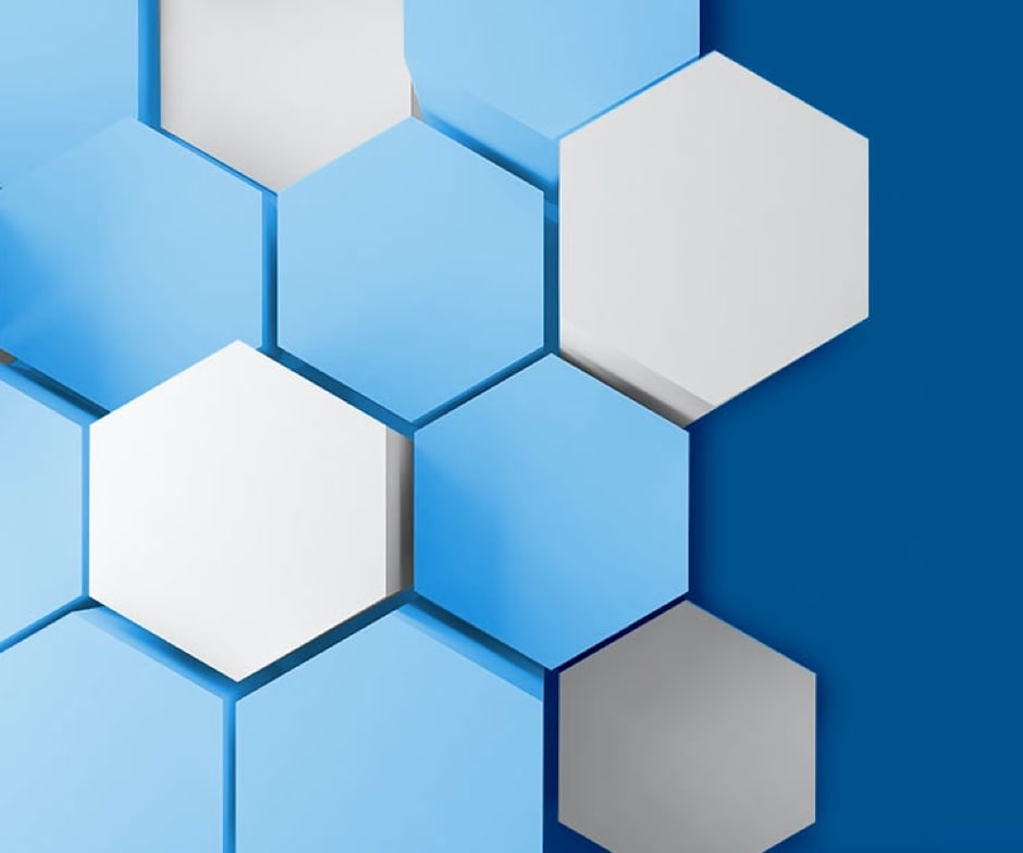 blue and white hexagons
