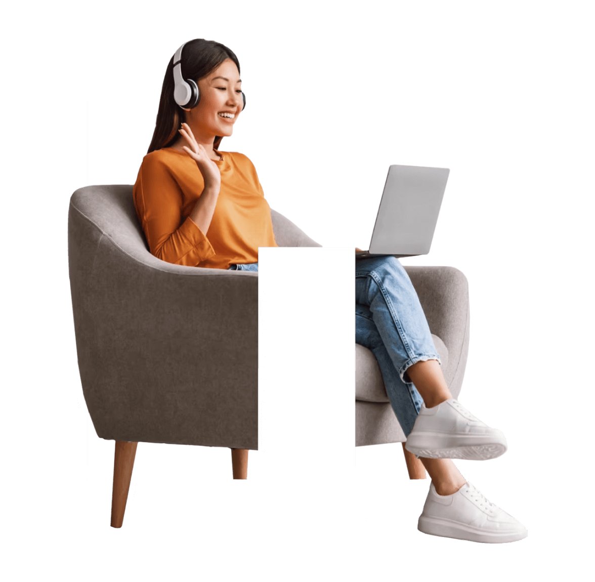 A person sitting and working on the laptop