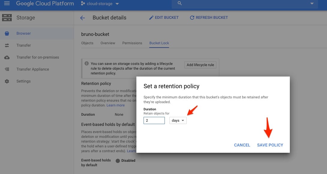 Google Cloud Storage Bucket details