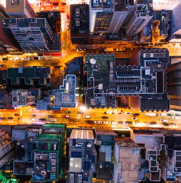Illuminated streets through a large city