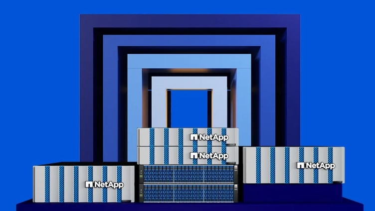Logotipo de NetApp con dispositivos de almacenamiento