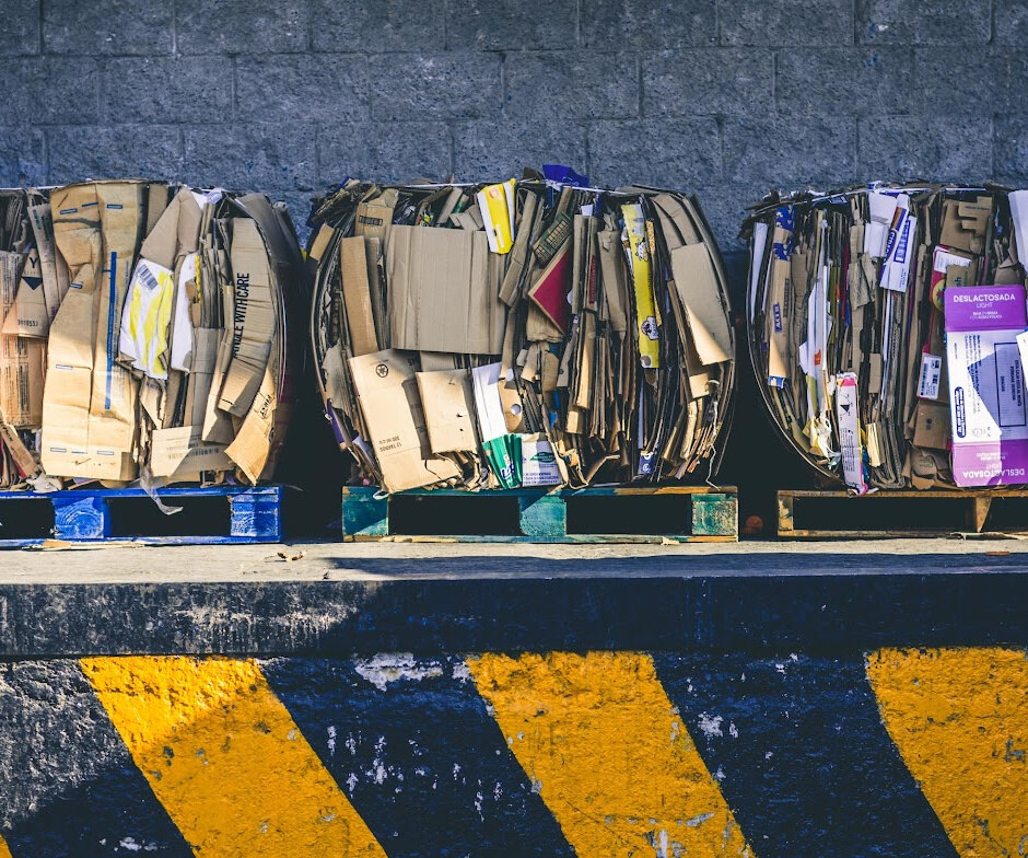 compressed cardboard boxes packed and arranged side by side