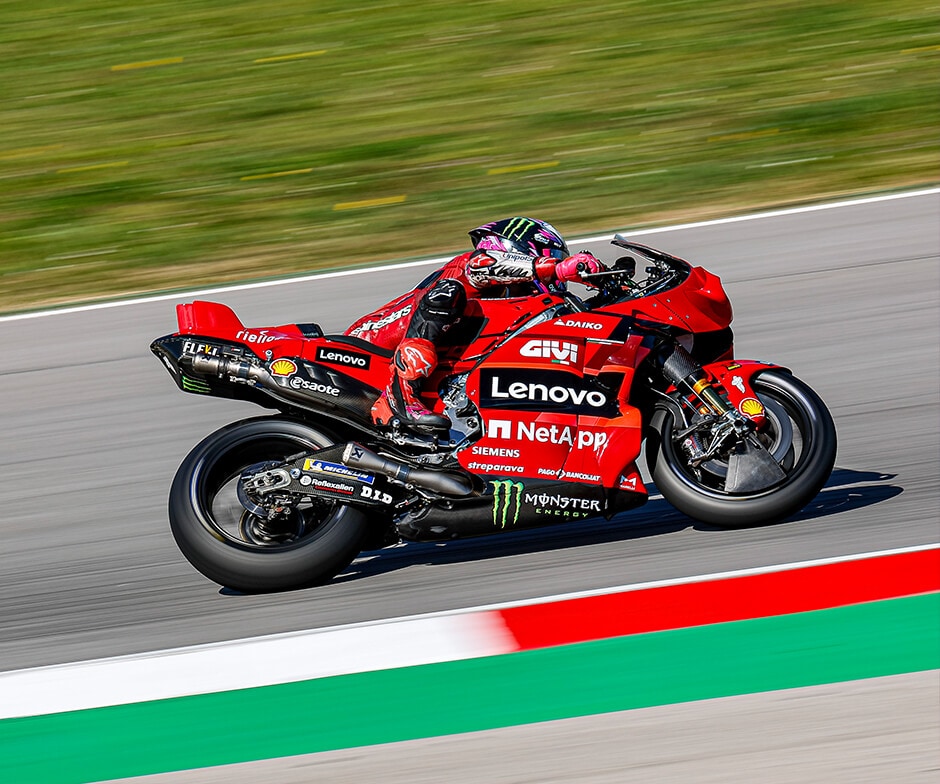 NetApp sponsored Ducati motorcycle on race track