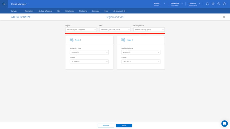 staging.cloudmanager.netapp.com add-working-environment choose-type(AOC) 7