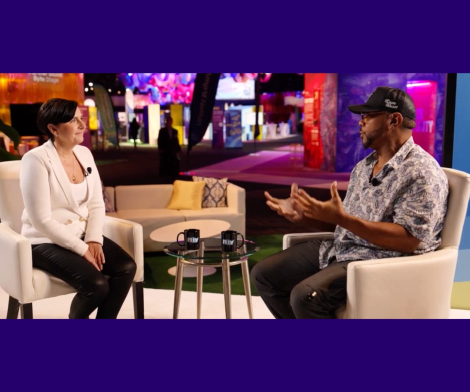 Gabie Boko and Timbaland sitting down for an interview