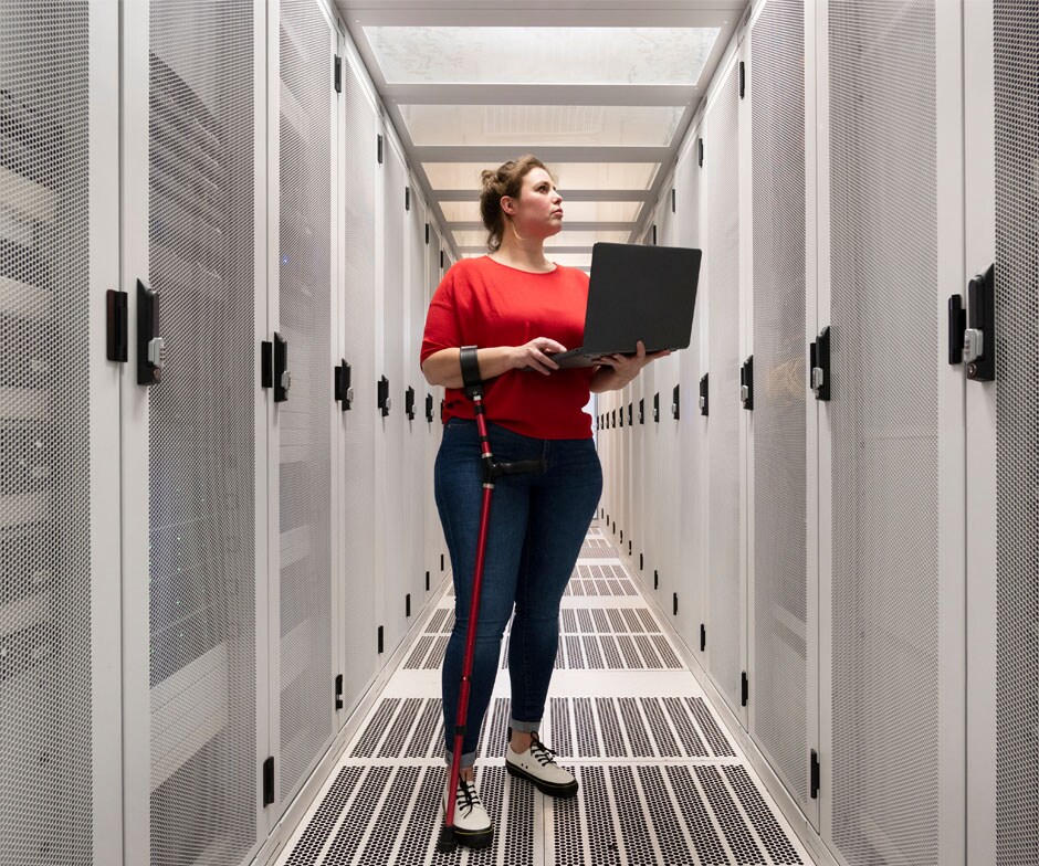 person working in a data center