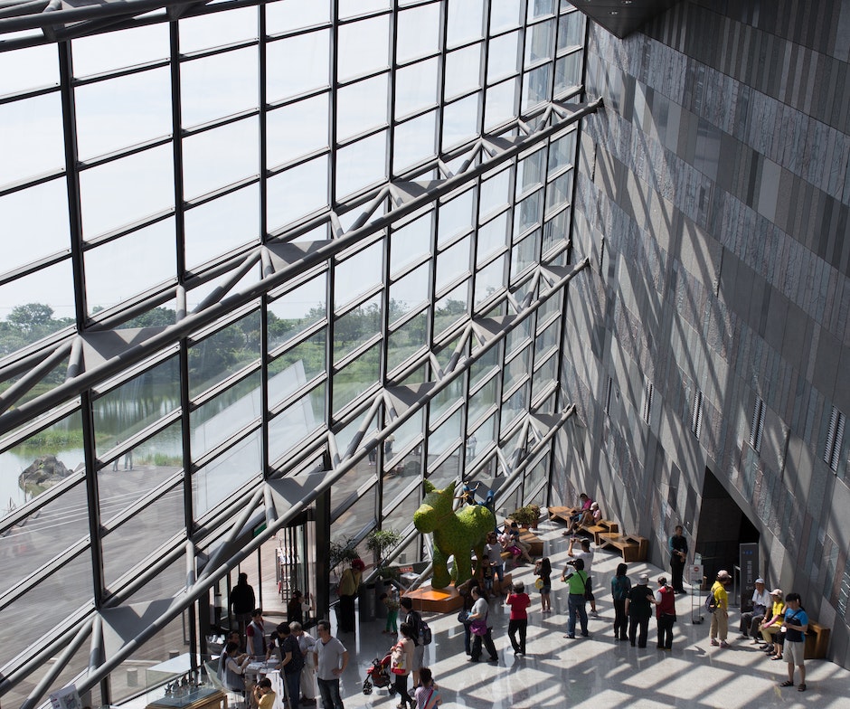 Inside a windowed building