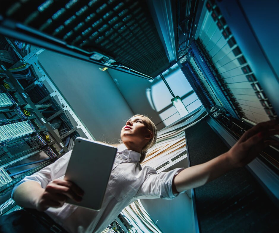 person working in a datacenter