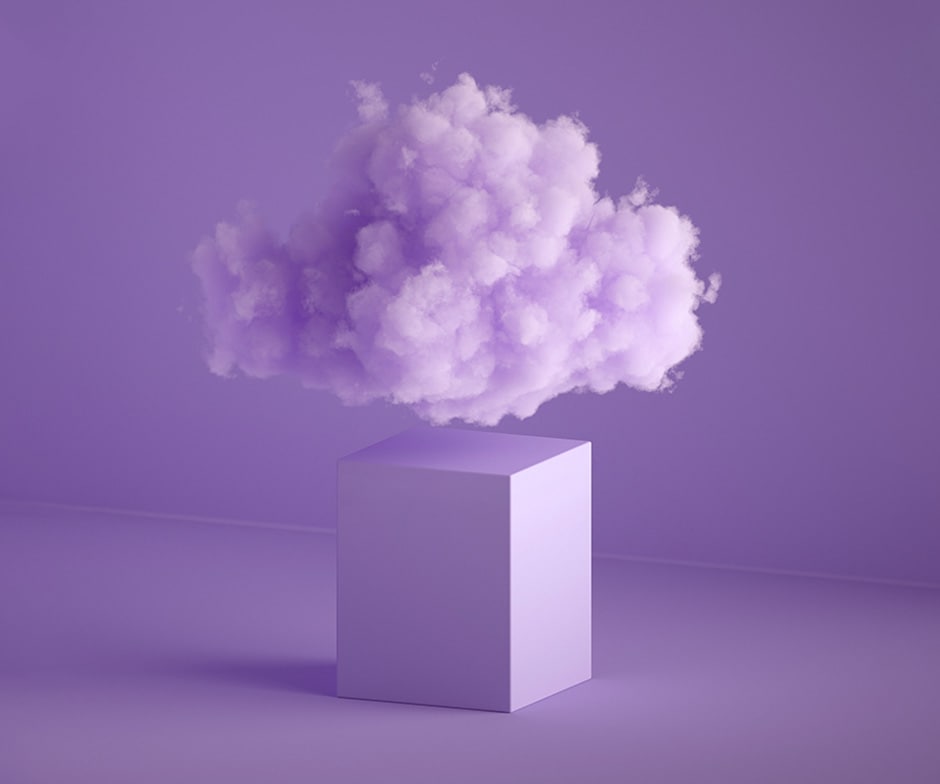 purple cloud floating over a purple cube