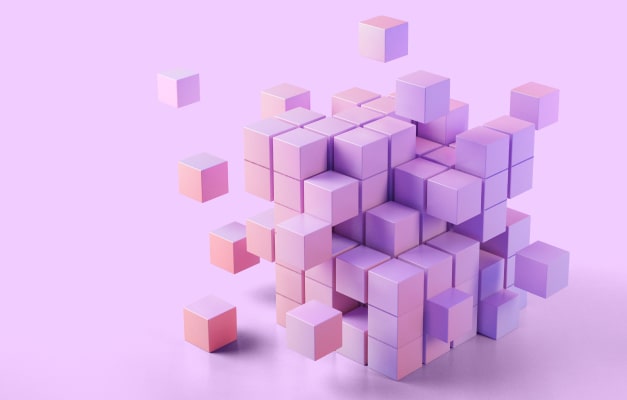 pink small cubes stacked ontop eachother