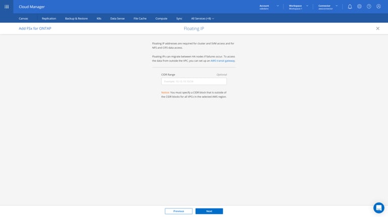 staging.cloudmanager.netapp.com add-working-environment choose-type (AOC) 8