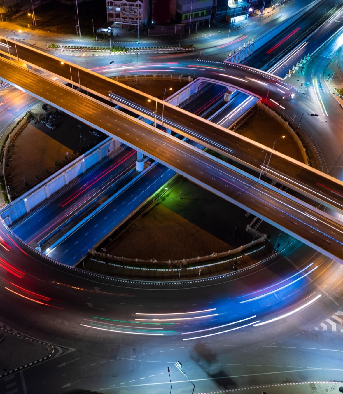 Highway interchange at night