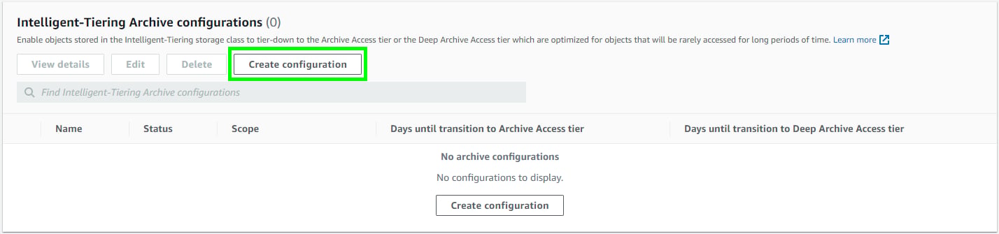 S3 Intelligent Tiering Archive 配置
