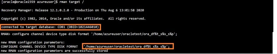 Run the following Oracle RMAN commands to reconfigure the backup location