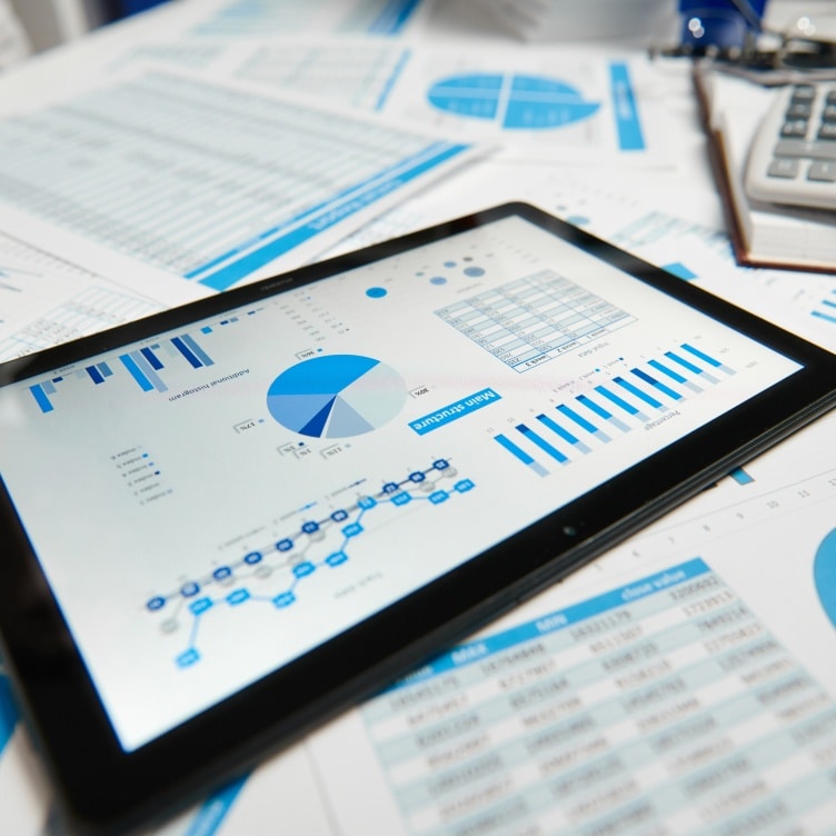 Tablet showing charts