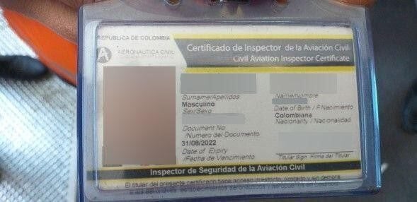 ID card of a Colombian Civil Aviation Authority employee