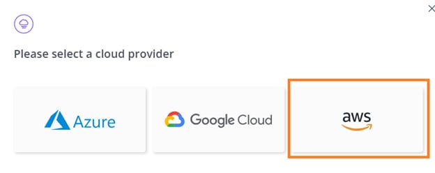 On the cloud provider page, select AWS.