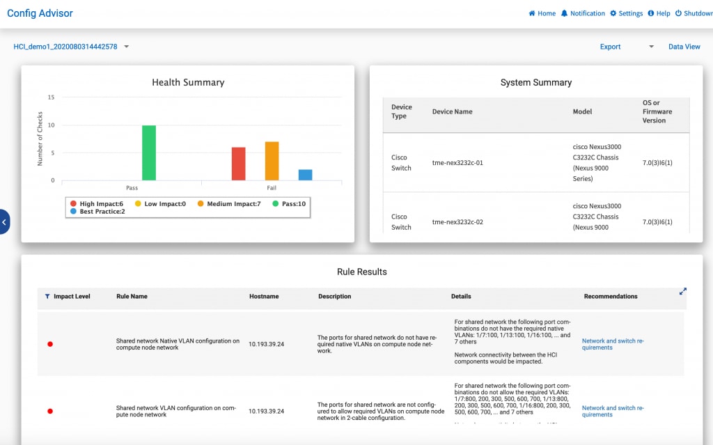 Active IQ Config Advisor Validation Results and Switch Configuration