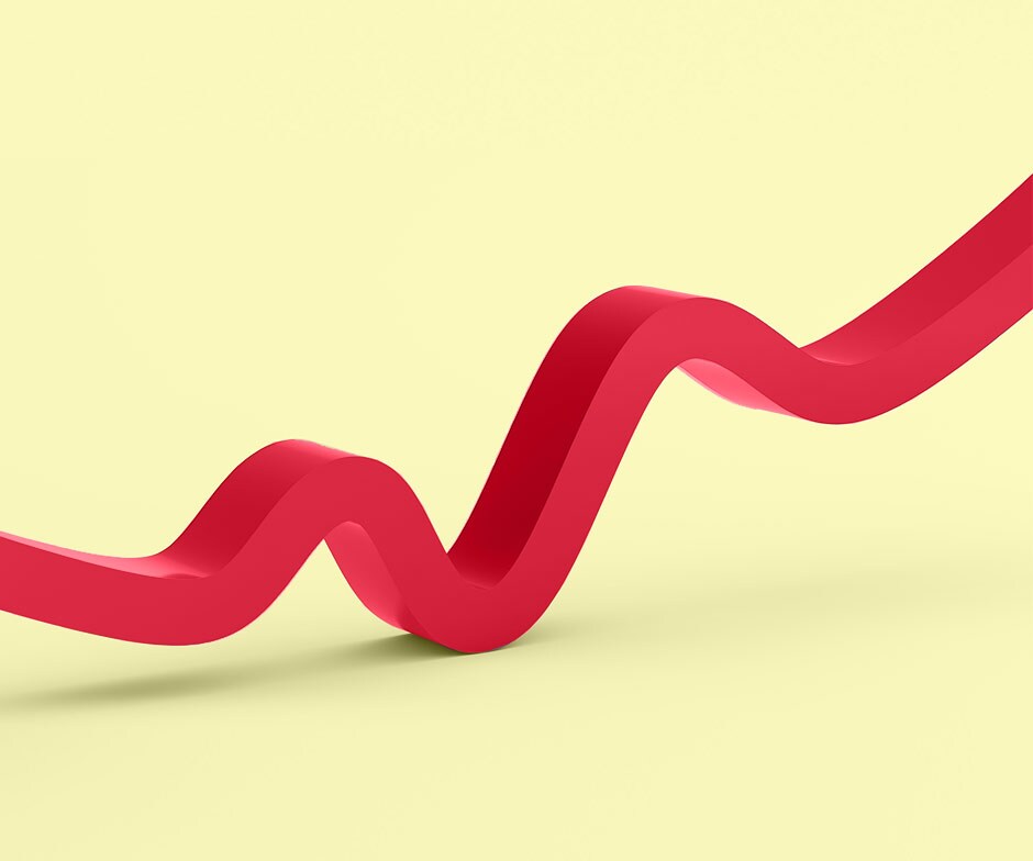 red squiggly 3D line on yellow background