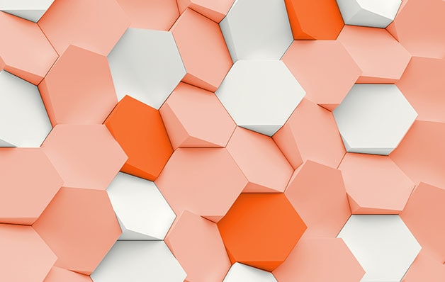 orangefarbene, pfirsichfarbene und weiße Sechsecke