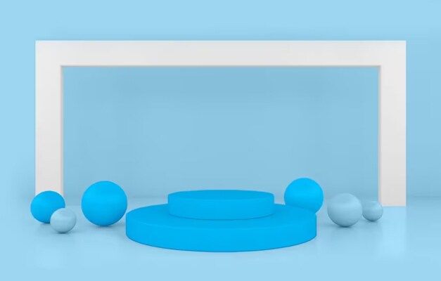 various shapes against a blue background