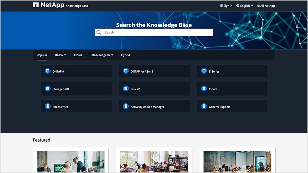 NetApp Knowledge base page