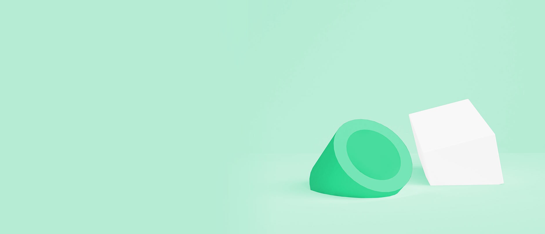 green and white 3D shapes rising from the floor of a light green background