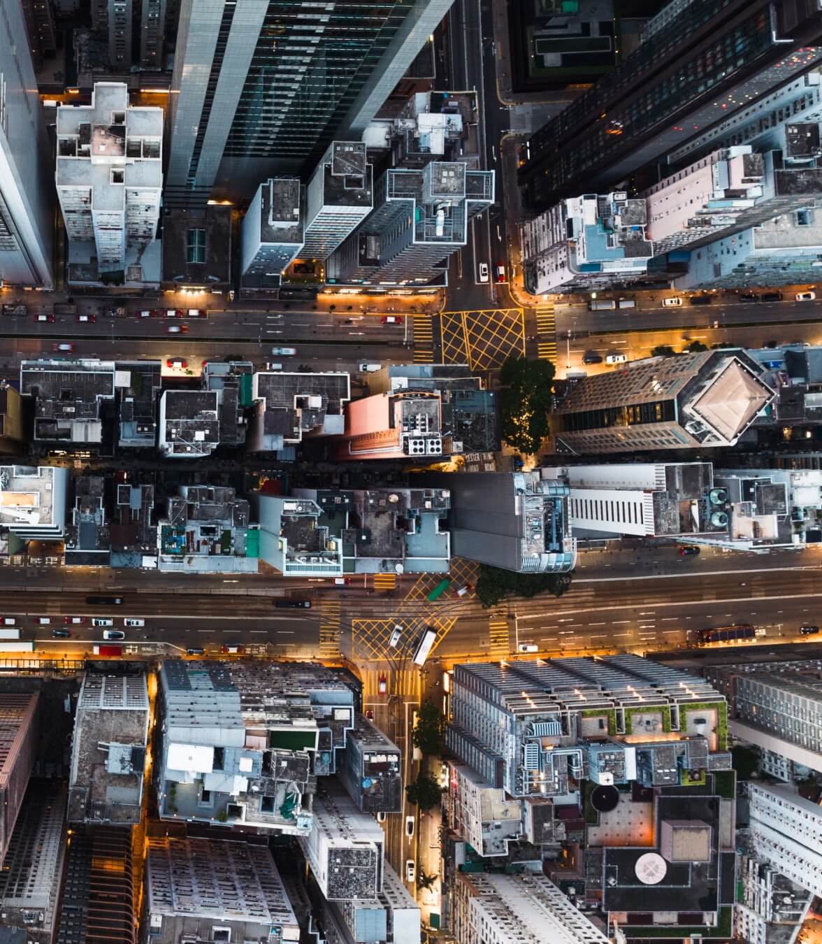 aerial view of downtown with lights