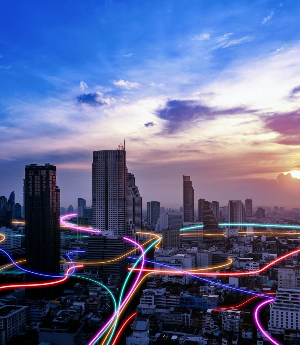 Cityscape with neon lights