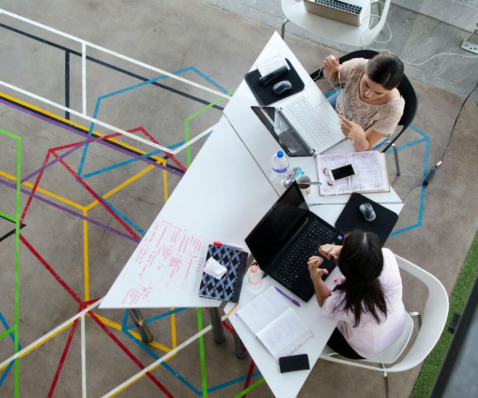 Top view of the people discussing in office