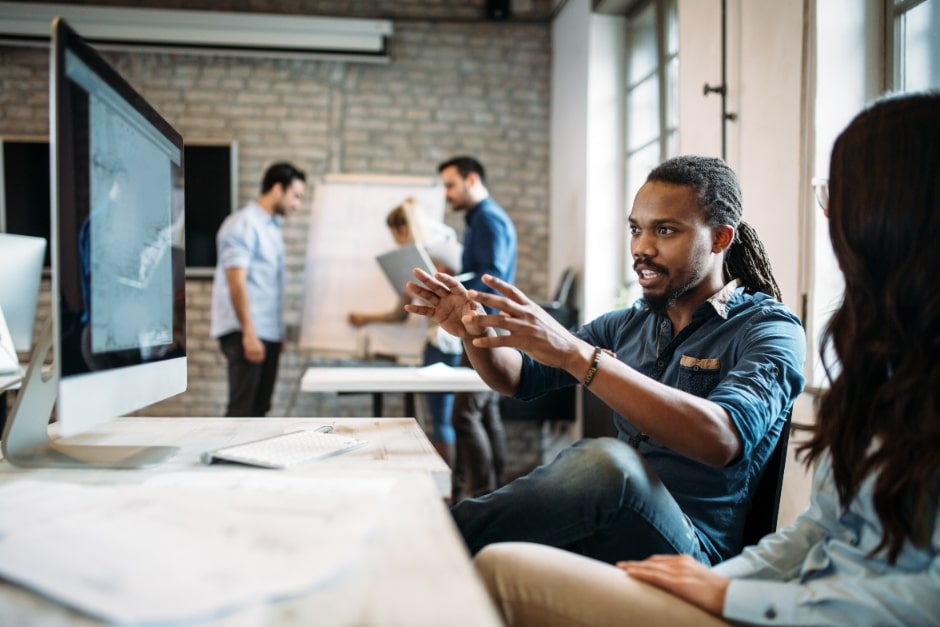People talking in a office