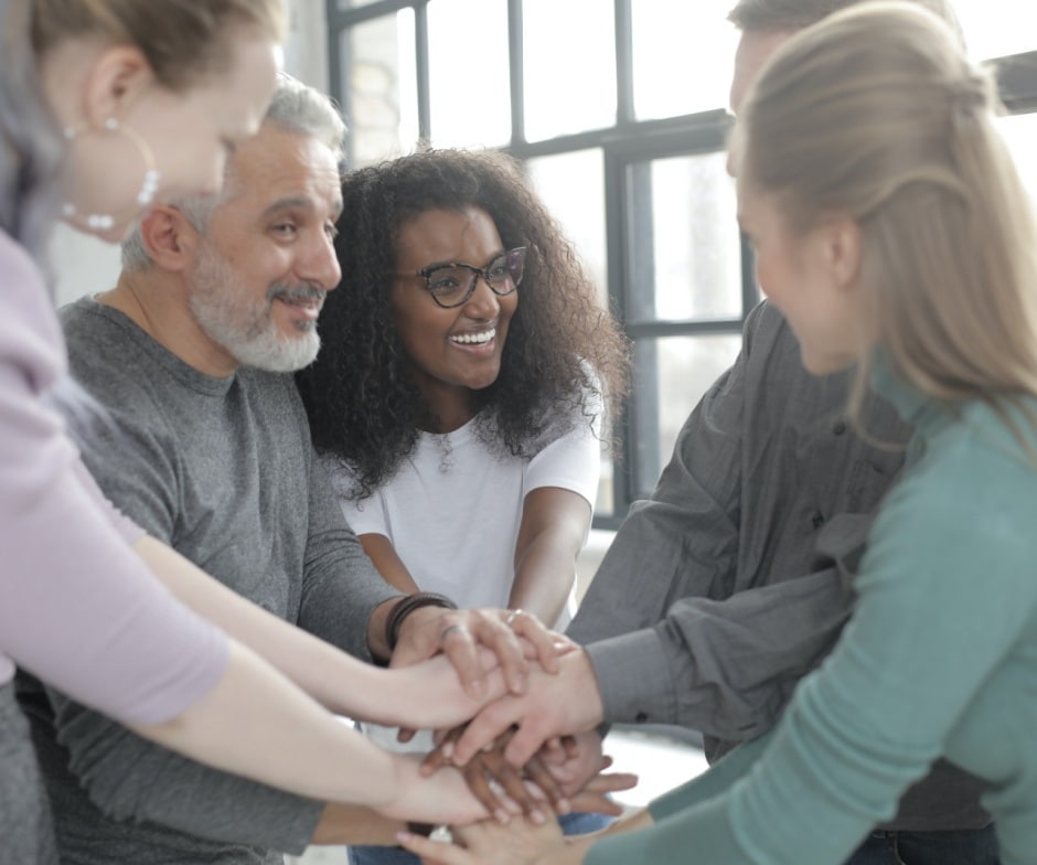 group of people doing a teambuilding exercise