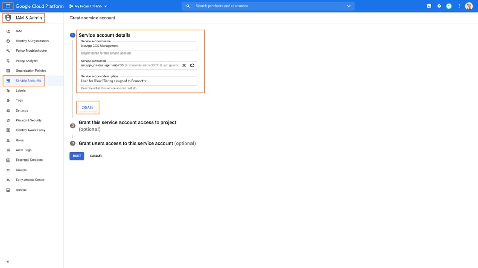 create service account