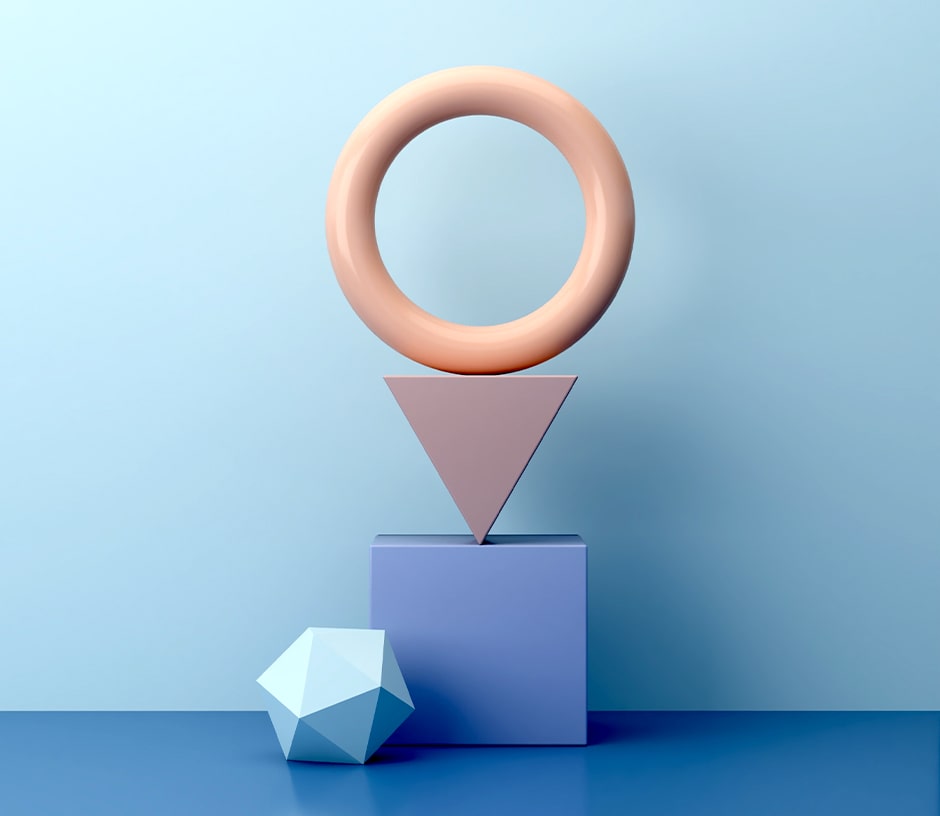 four different shapes stacked on top of each other on a blue background