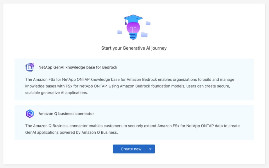 Diagram showing use of BlueXP workload factory to create and manage knowledge bases and connectors for Amazon Q.