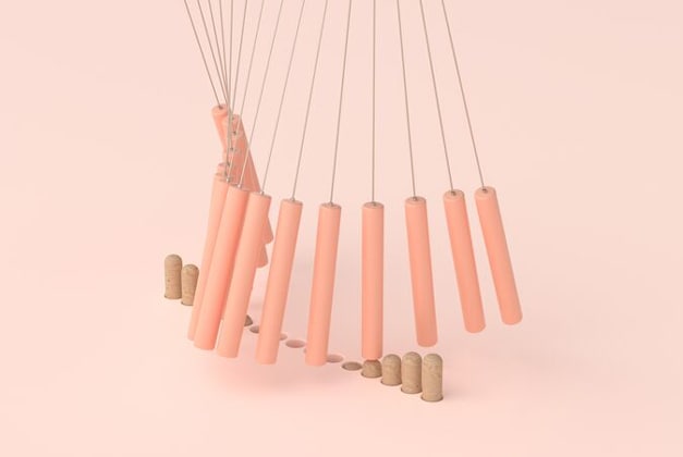 orange pendulums above aligned pags