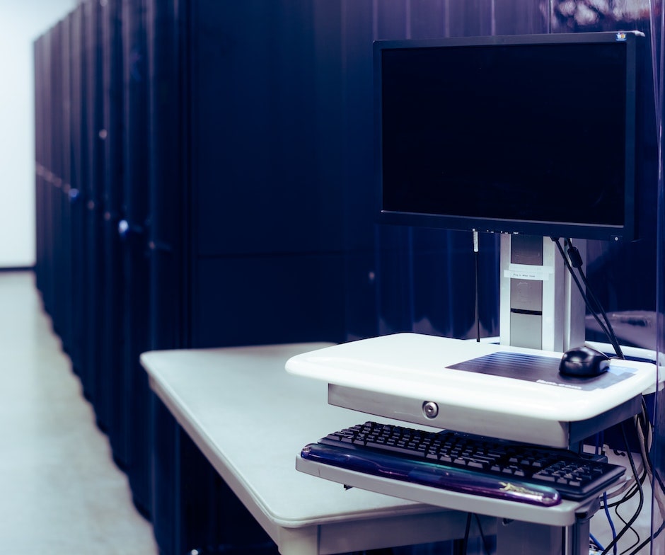 server room with monitor and keyboard with mouse