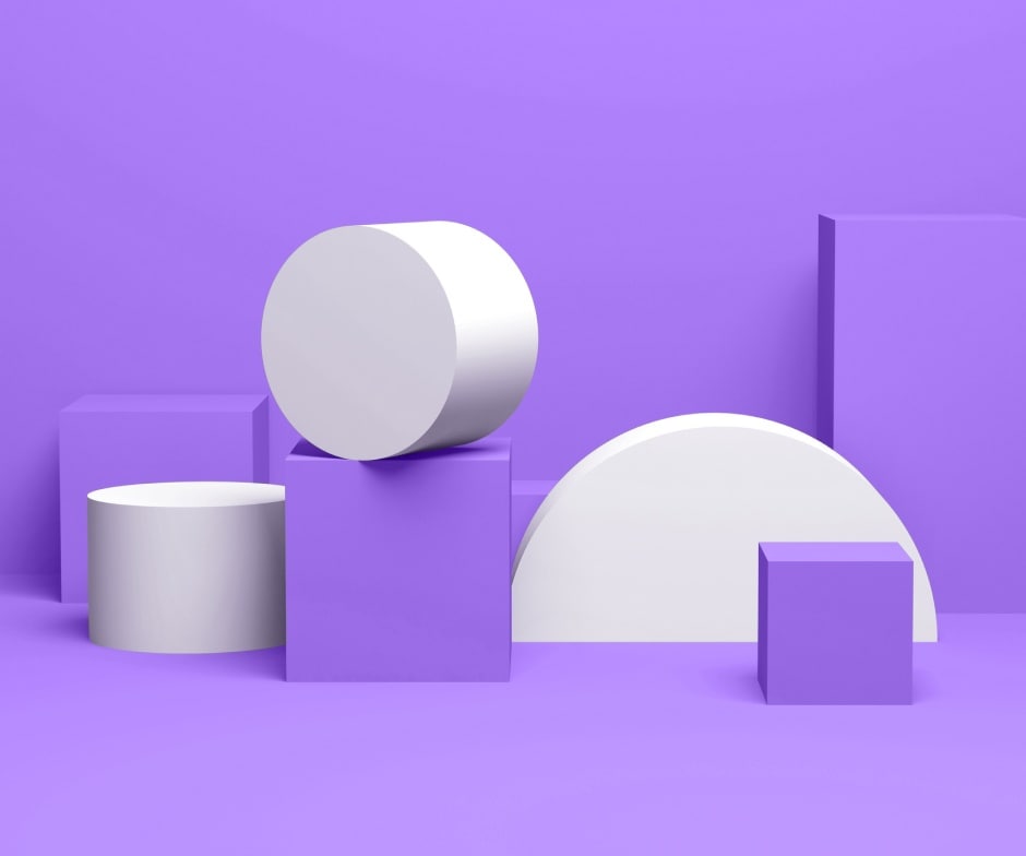 purple background with white shapes