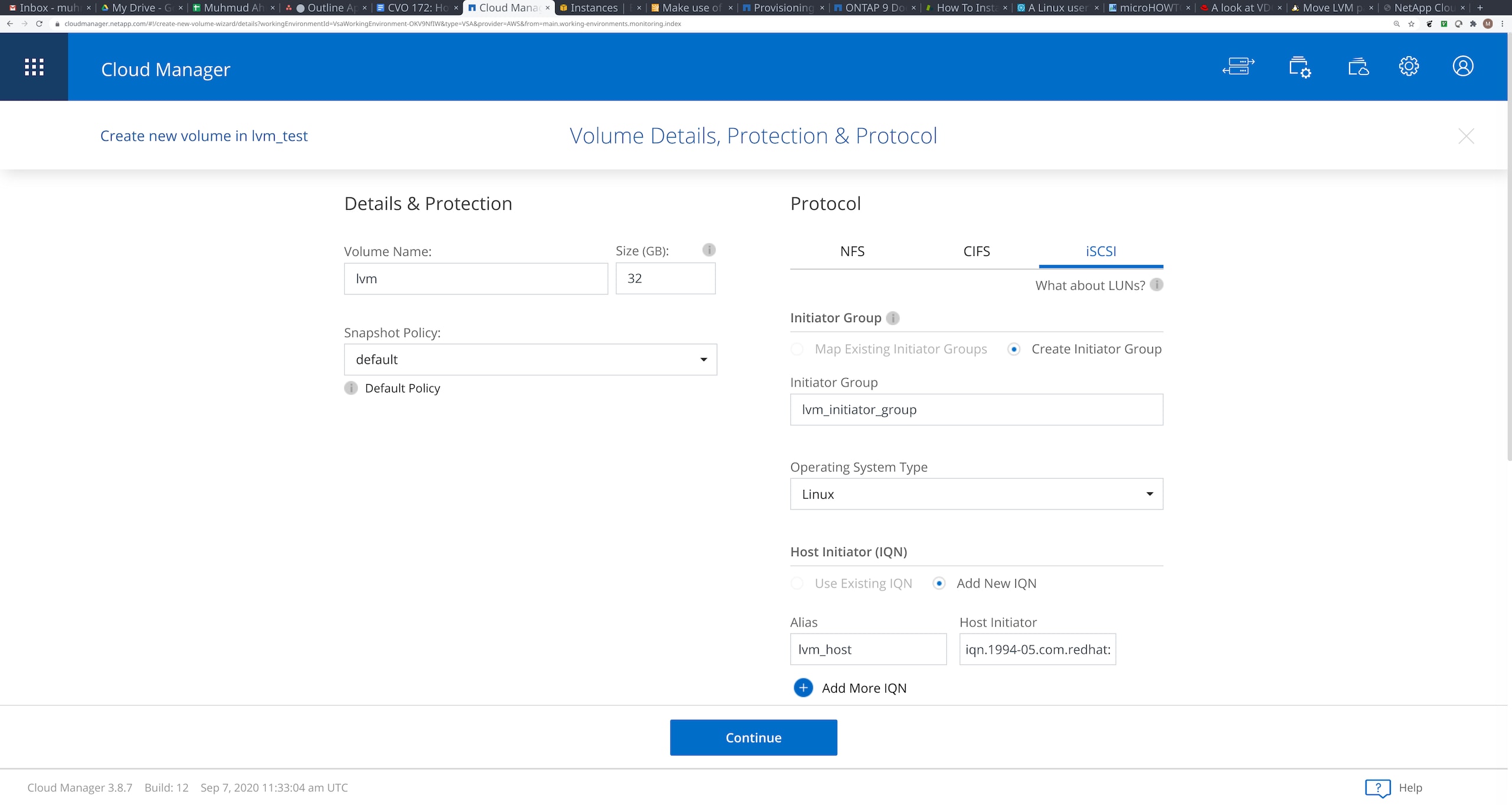 Volume details, protection &amp; protocol