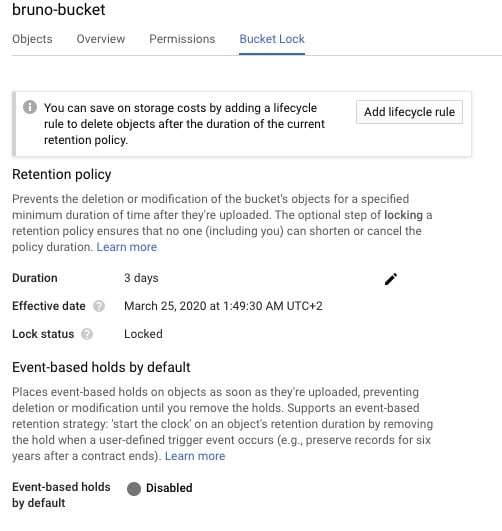 Google Cloud Storage Bucket details