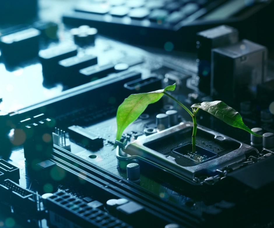 Plant sprouting from a computer chip