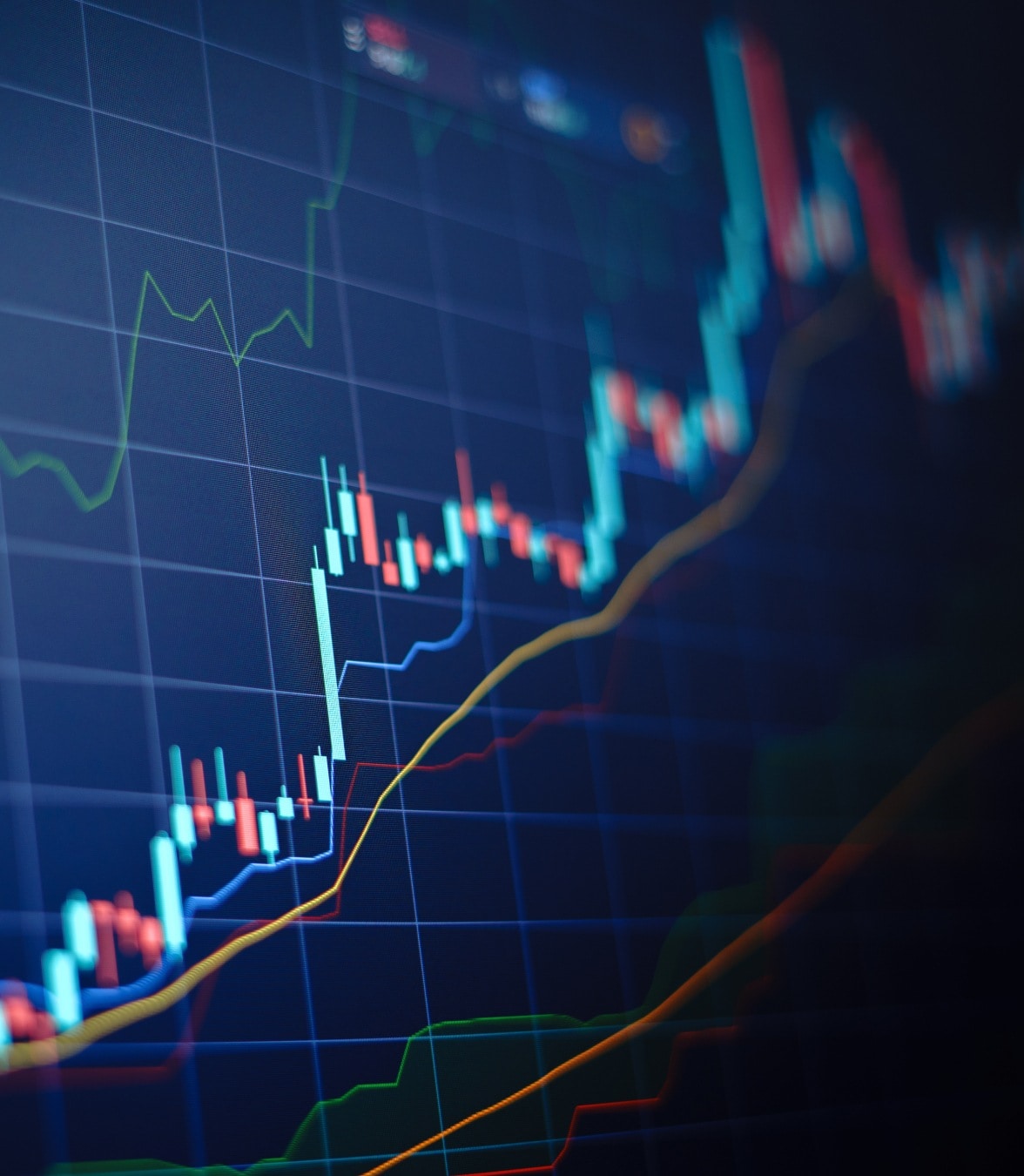 Stock market candlestick chart showing price trends and technical indicators.