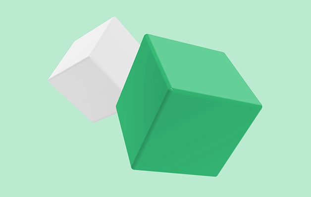 floating green and white squares on light green background