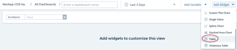 We’ll add a lister of VMs using a Table Widget, so that we have a selection panel of active VM names, here is how we create that table: